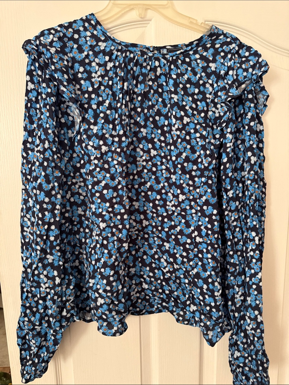 GAP Navy and Blue Floral Long-Sleeve Blouse